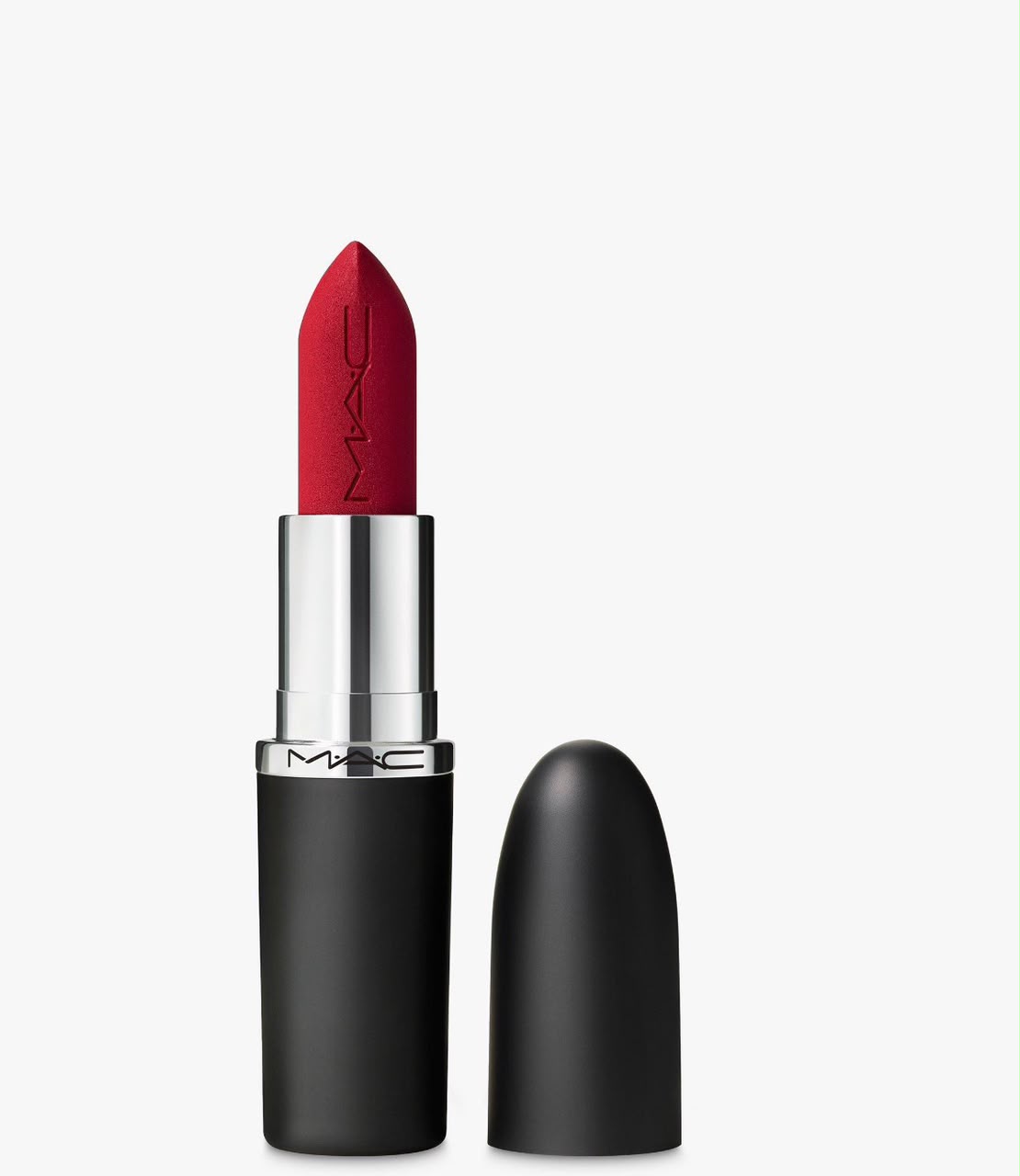 MAC lipstick in a classic true red shade in its black bullet case