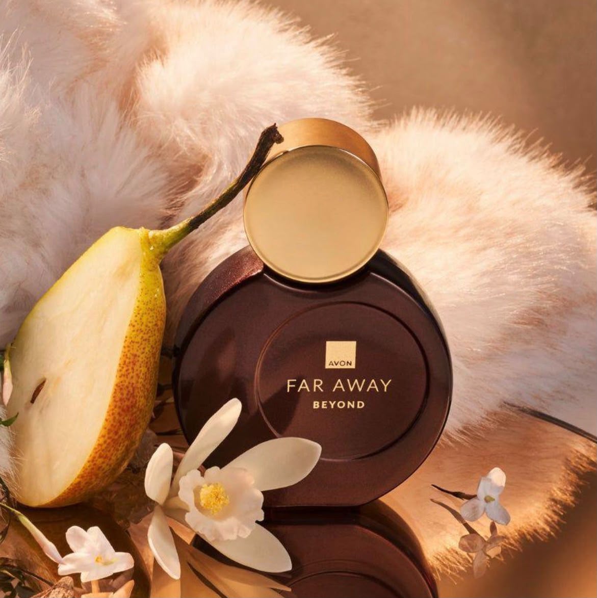 Avon Far Away Beyond eau de parfum in a bronze rounded bottle